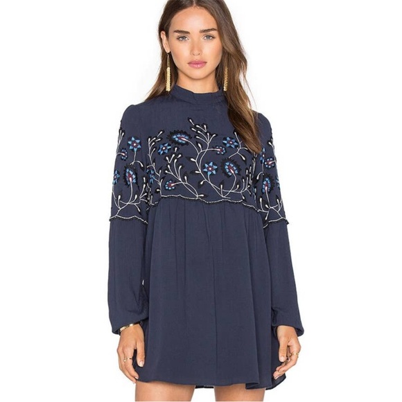 Parker Dresses & Skirts - Parker Sadie Embroidered Blue Boho Long Sleeve Mini Dress Size Small